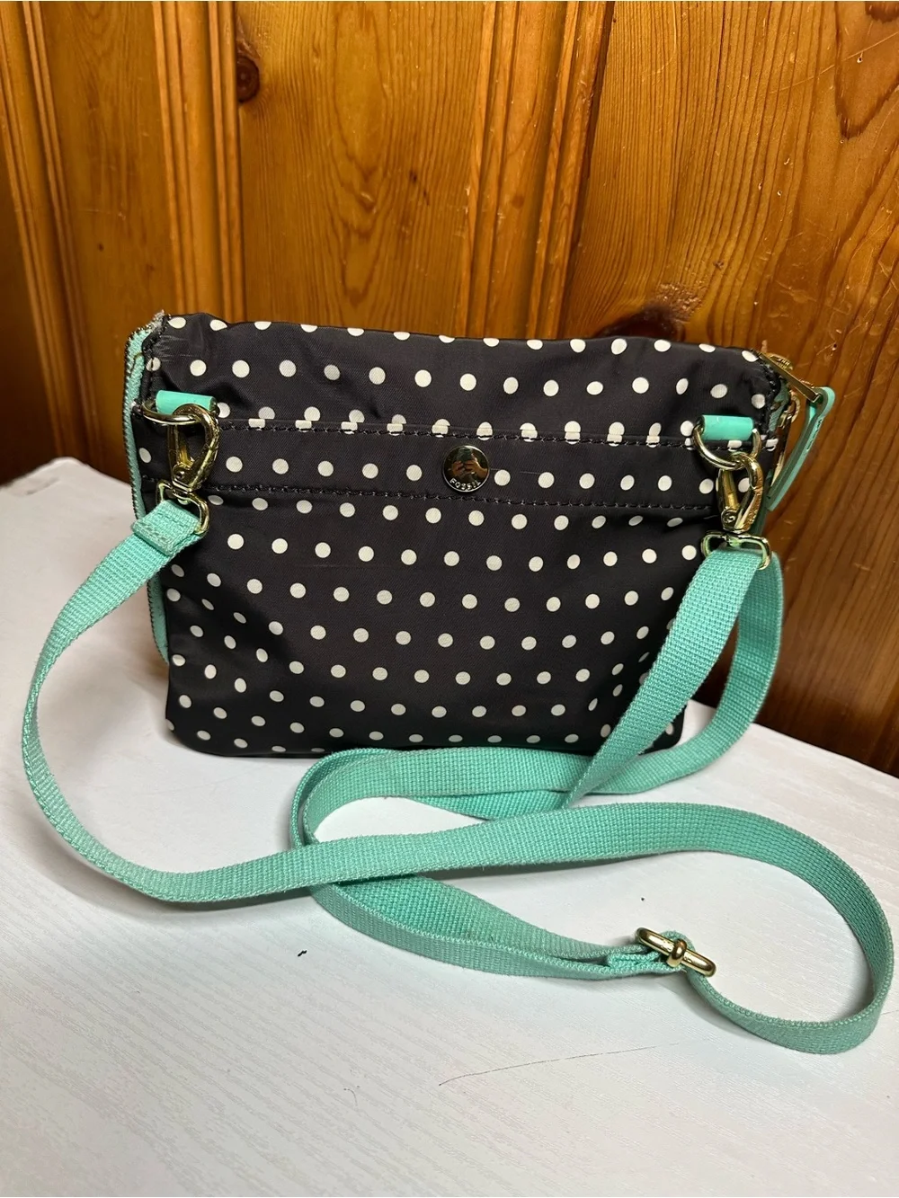 Fossil Black and Mint Polka Dot Crossbody Bag
